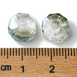 透明な電気メッキガラスビーズ  大穴ビーズ  半分メッキ  フラットラウンド  オリーブ  9.5x6mm  穴：3mm&nbsp;GLAA-K064-10A-HP01