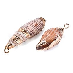 電気メッキナチュラルスパイラルシェルペンダント  金色の鉄製ループと真鍮製の縁取りが施された、巻貝のチャーム。  砂茶色  17~35.5x6~11.5x6~10.5mm  穴：1.6~1.8mm&nbsp;SSHEL-Q100-49G