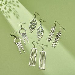 変色しにくい304ステンレススチール製、女性用幾何学模様ドロップピアス  ステンレス鋼色  74~78mm  ピン：0.7mm&nbsp;EJEW-JE05004-01