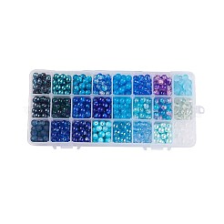 混合スタイルのガラスビーズ  ラウンド  24色  グラデーションカラー  ブルー  8~8.5mm  穴：1.3~1.6mm  約27~30個 /コンパートメント  648~720個/箱&nbsp;GLAA-JP0001-04K