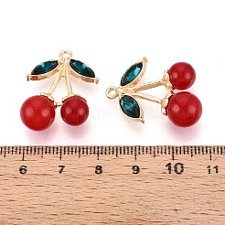 合金ラインストーンペンダント  チェリー  樹脂と  ゴールドカラー  ファイヤーブリック  27.5x20x9.5mm  穴：1.6mm&nbsp;FIND-N008-01G