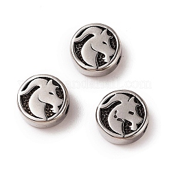 304ステンレススチールビーズ  十二星座とフラットラウンド  アンティークシルバー  山羊座  10x4mm  穴：1.8mm&nbsp;STAS-J033-01H