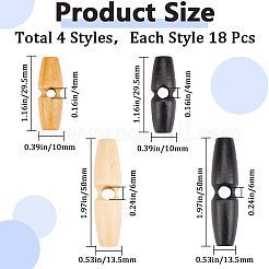 72個 4種類の天然木ボタン  ホーントグルボタン  1穴  アクセサリー縫製用  ミックスカラー  29.5~50x10~13.5mm  穴：4~6mm  18個/スタイル&nbsp;BUTT-GF0003-93