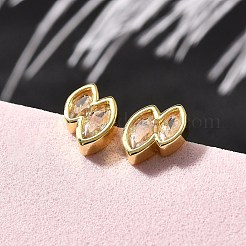 ホースアイブラスマイクロパヴェクリアキュービックジルコニアスタッドピアス  カドミウムフリー＆鉛フリー  長持ちメッキ  ゴールドカラー  9x6mm&nbsp;EJEW-R018-09G