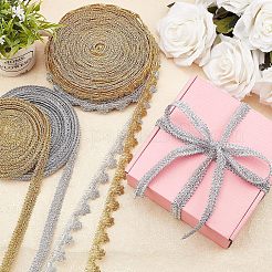 メタリックレーストリム  ブライダル用クラフトリボン  コスチューム  ジュエリー  工芸品と縫製  銀  3/4インチ（18mm）x1mm  約15ヤード/カード（13.716メートル/カード）&nbsp;OCOR-WH0058-01P