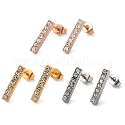 PVD真空メッキ304ステンレススチールスタッドピアス  ラインストーン付き  長方形  ミックスカラー  15x3mm  12個/セット&nbsp;EJEW-C099-08