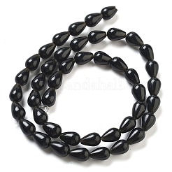 天然ブラックストーンビーズ連売り  ティアドロップ  9x6mm  穴：1.2mm  約44個/連  15.75''（40センチメートル）&nbsp;G-B106-A19-01