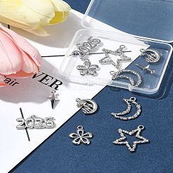 12本6スタイルアロイペンダント  ムーン  スター  花のチャーム  プラチナ  12.5~24.5x9~22x2~5mm  穴：1~2.5mm  2個/スタイル&nbsp;FIND-FS0003-38P
