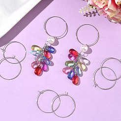 シェグレース 真鍮製フープピアス金具  ワイングラスチャームのパーツ  カドミウムフリー＆ニッケルフリー＆鉛フリー  プラチナメッキ  33x30x0.9mm&nbsp;XGR0005P-70P
