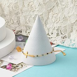 クロスリンクブレスレット  女の子の女性のための天然トルマリンビーズブレスレット  ゴールドカラー  7-1/4インチ（18.5cm）&nbsp;BJEW-JB06865-02