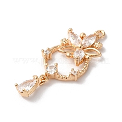 真鍮チャーム  ガラスと  ティアドロップの花  ゴールドカラー  透明  31x13x4mm  穴：1mm&nbsp;KK-C062-036G-02