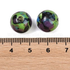 釉薬をかけた磁器ビーズ  光沢のあるセラミックビーズ  ラウンド  黄緑  12mm  穴：2mm&nbsp;PORC-Q167-12mm-06