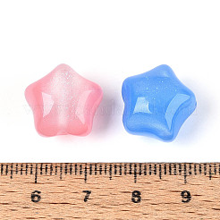 不透明な模造キャットアイ樹脂ビーズ  スター  グリッターパウダー入り  ミックスカラー  15x16x12mm  穴：2mm&nbsp;RESI-T060-37M