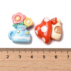花/キノコ/サボテン 春の庭 不透明樹脂デコデンカボション  混合図形  ミックスカラー  23~28x20~27x7~9mm&nbsp;CRES-B019-09