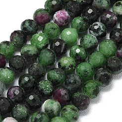 天然石ルビーインゾイサイトビーズ連売り  ファセット（128ファセット）  ラウンド  6~6.5mm  穴：0.8~1mm  約59~64個/連  14.25~15.55''（36.2~39.5センチメートル）&nbsp;G-B165-A04-6mm