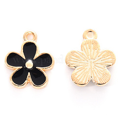 合金エナメルチャーム  カドミウムフリー＆鉛フリー  ライトゴールド  花  ブラック  15x13x2.5mm  穴：1.5mm&nbsp;ENAM-R059-02D-RS