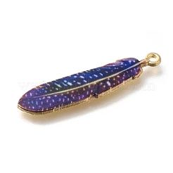 合金エナメルチャーム  ゴールドカラー  フェザーチャーム  パープル  38x8.5x1.5mm  穴：1.6mm&nbsp;X1-FIND-G078-34G-04