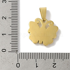 イオンプレーティング（IP）304ステンレスペンダント  バタフライチャーム  ゴールドカラー  15x16.5x3.5mm  穴：7x3.5mm&nbsp;STAS-Z075-18G