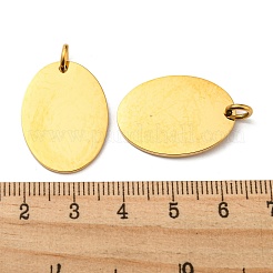 304ステンレススチール製刻印入りブランクタグペンダント  丸カン付き  オーバルチャーム  14KGP本金メッキ  24.5x18x1.5mm  穴：4mm&nbsp;STAS-L022-182G
