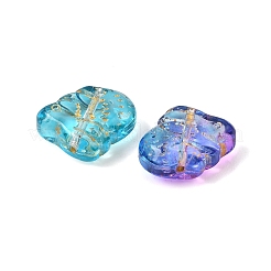 焼き付け塗料と金色の金属で覆われたガラスビーズ  兎  ミックスカラー  15x18x7mm  穴：1mm&nbsp;GL-CBA1477-17