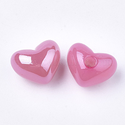模造ゼリーアクリルビーズ  UVメッキ  片穴ビーズ  ハート  ショッキングピンク  14.5x18x13mm  半分穴：3.5mm&nbsp;TACR-S148-05C