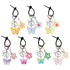 アクリル蝶と樹脂の花のペンダントキーホルダー  シリコン製ケーブル結束バンドと亜鉛合金製ロブスタークロウ留め具付き  ライトカーキ  100mm&nbsp;KEYC-YW00179-01