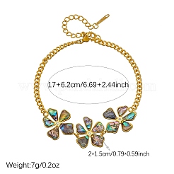 天然アワビ貝、304ステンレススチール製、花モチーフのリンクブレスレット（女性用）  クリスタルラインストーン付き  ゴールドカラー  3インチ（6.69cm）&nbsp;WGFB39D-01