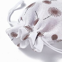 黄麻布ラッピングポーチ巾着袋  長方形  ホワイト  花  13.5~14x10x0.35cm&nbsp;ABAG-L016-A02