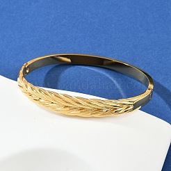 女性用304ステンレススチールヒンジ付きバングル  小麦  イオンプレーティング（ip）  18KGP本金メッキ  3/8インチ（1cm）  内径：2x2-3/8インチ（5.05x6.1cm）&nbsp;BJEW-C114-07G