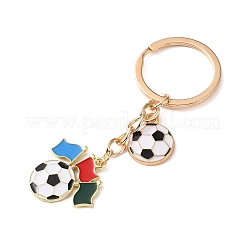 サッカーをテーマにした合金＆エナメル製キーホルダー  フラグ  鉄キーリング付き  ゴールドカラー  カラフル  80mm  ペンダント：18x15x2.5mmと24x26x1mm&nbsp;AL-A001-01B-G