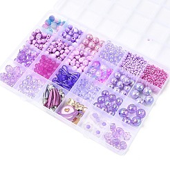 ピンク＆ブルー＆ラベンダーシリーズのブレスレット作りキット  合金エナメルペンダントを含む  アクリル＆プラスチックビーズ  ガラスシードビーズ  フラット弾性クリスタルストリング  ミックスカラー  20x7x1.5mm  穴：2mm  2pc&nbsp;DIY-FS0008-33