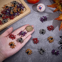 32個 4色 ハロウィンテーマ 手作りガラスシードビーズ  織機模様  環境にやさしい丸銅線を使用  蜘蛛のペンダント  ミックスカラー  20x33mm  4色  8個/カラー  32個/セット&nbsp;PALLOY-WR00003