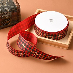 クリスマスプリントのポリエステル製グログランリボン 1 ロール  サンタクローススノーフレークフラットリボン  暗赤色  1インチ（25mm）  約20.00ヤード（18.29m）/ロール&nbsp;OCOR-YW0001-05D