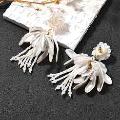 合金＆スターリングシルバー＆アクリルダングルスタッドピアス  花  ゴールドカラー  925mm&nbsp;EJEW-Q013-06A