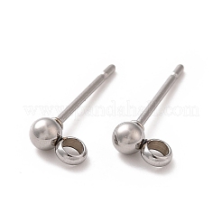 変色しない304ステンレススチール製イヤリング部品  カン付き  ボール  ステンレス鋼色  14x3mm  穴：1.6~1.8mm  ピン：0.7mm&nbsp;STAS-F227-18A-P