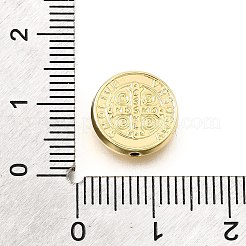 真鍮ビーズ  僧侶模様のフラットラウンド  カドミウムフリー＆鉛フリー  18KGP本金メッキ  11.5x3.5mm  穴：1.2mm&nbsp;KK-G529-05A-G