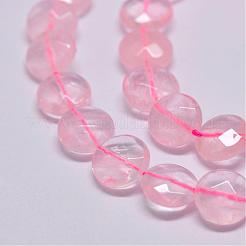 天然石ローズクォーツビーズ連売り  ファセットコインビーズ  フラットラウンド  ピンク  10x5mm  穴：1mm  38個/連  15.2インチ（38.5cm）&nbsp;G-D864-01A