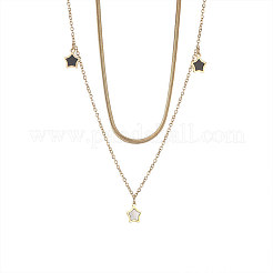 スターステンレススチールと天然シェルの二重層ペンダントネックレスとチャームブレスレットセット  ゴールドカラー  405ミリ＆170mm&nbsp;WGBAFA5-03