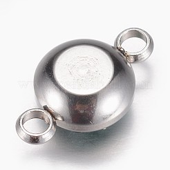 ガラスリンクコネクター  多面カット  304ステンレススチール製金具付き  フラットラウンド  ステンレス鋼色  エメラルド  17.5x10x6.5mm  穴：2.5mm&nbsp;GLAA-G018-P10