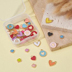 40本4スタイルアロイエナメルチャーム  ハート  ライトゴールド  ミックスカラー  8~16x7.5~13.5x2~2.5mm  穴：1.5~2mm  10個/スタイル&nbsp;ENAM-YW0003-07