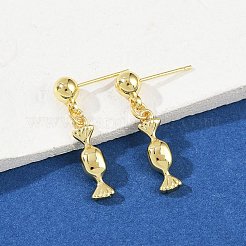 ハート＆リーフ＆キャンディの真鍮ダングルスタッドピアス  ラックめっき  長持ちメッキ  鉛フリー＆カドミウムフリー  18KGP本金メッキ  21~25x4.5~10mm&nbsp;EJEW-Z115-03G
