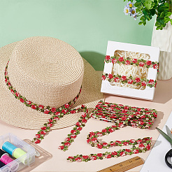 3Dフラワー刺繍ポリエステルレーストリム  花のトリミング  服飾材料  サクランボ色  3/4インチ（20mm）&nbsp;SRIB-WH0011-141D