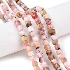 天然石ピンクオパールビーズ連売り  多面カット  キューブ  4~5x4~5x4~5mm  穴：0.8mm  約92~105個/連  14.96~15.35インチ（38~39cm）&nbsp;G-N342-133