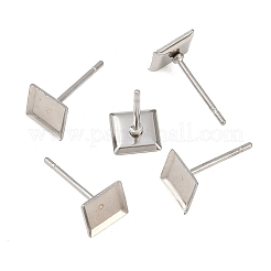 変色しにくい304ステンレススチールスタッドピアスセッティング  ステンレス鋼色  正方形のトレイ：6x6mm  6x6x1mm  ピン：0.5mm&nbsp;X-STAS-Q170-09