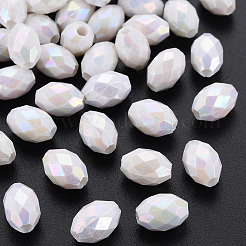 不透明なアクリルビーズ  染め  ABカラー  多面カット  オーバル  ホワイト  12x8mm  穴：2.5mm&nbsp;X-TACR-S153-32I-09