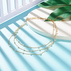 ラウンドプラスチックパールビーズトリプルレイヤーネックレス  女性用真鍮チェーンネックレス  ゴールドカラー  14.96インチ（38cm）&nbsp;NJEW-JN03833
