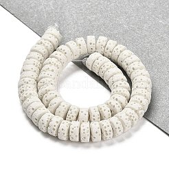 天然溶岩石染めビーズ連売り  フラットラウンド/ディスク  ヒシビーズ  ホワイト  6~6.5x3mm  穴：1.2mm  約62個/連  7.87インチ（20cm）&nbsp;G-L586-A01-14