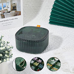 ペットプラスチック多層ジュエリーボックス  イヤリング、ネックレス、リング、保管用  正方形  濃い緑  15x15x7.5cm&nbsp;CON-WH0092-64
