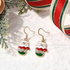 合金エナメルダングルイヤリング6組  クリスマステーマ  ラインストーン付き  ゴールドカラー  31.5~37.5x10.5~16.5mm&nbsp;EJEW-JE06605