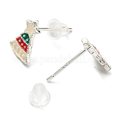 クリスマステーマの真鍮のスタッドピアス  プラチナ  クリスマスツリー  10x7mm&nbsp;EJEW-D062-01E-S